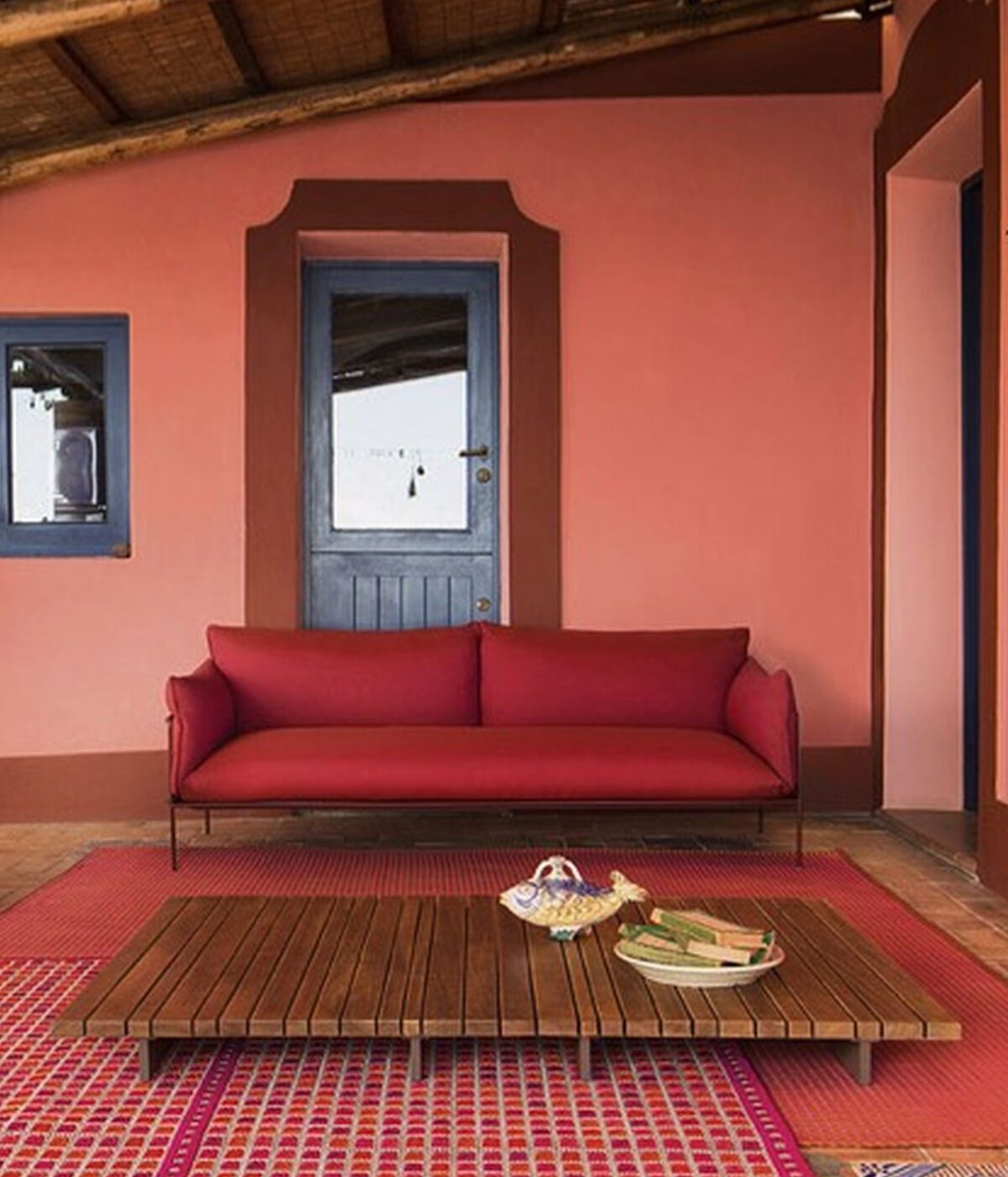 red outdoor sofa